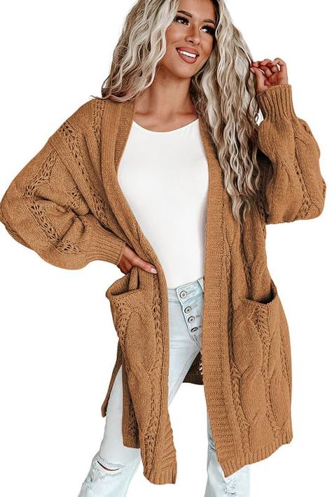 PRICES MAY VARY. Material:Crafted from 100% acrylic,our cardigan offers a super soft,lightweight comfort.Its unique knitted texture and loose lantern sleeves add a touch of elegance. Design:Open Front Cardigans,Lightweith Cardigan,Cardigans Sweaters for Women,Fall Outftis for Women 2024,Lantern Sleeves Sweaters,Side Split Outerwears,Fall Fashion Jackets,Solid Color,Side Split Coats,Two Pockets. Versatility:Our cable knit cardigan is perfect for all body types.It's a great layering piece for fall Long Cardigans For Women, Knitted Texture, Long Cardigans, Sweater With Pockets, Women Long Cardigan, Lantern Sleeve Sweater, The Cardigans, Cardigan Long Sleeve, Water Machine