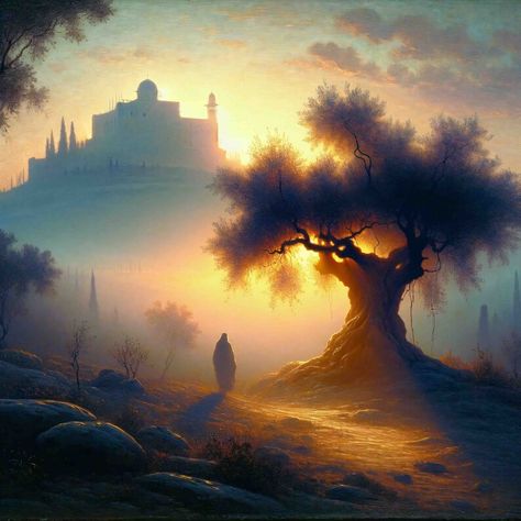 Christian Art: road to Gethsemane. Printable, Digital Image of Jesus Next to a Grand Old Olive Tree Near the Mount of Olives. 53338000 - Etsy UK Old Olive Tree, Jesus Suffering, Image Of Jesus, Mount Of Olives, Spring City, The Last Supper, Jesus Images, Last Supper, Jesus Art