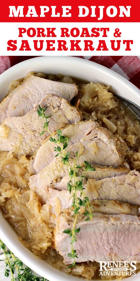 Pork Loin And Sauerkraut, Oven Roasted Pork Loin, Pork And Sauerkraut Recipe, Pork Roast And Sauerkraut, Pork And Sauerkraut, Oven Roasted Pork, Boneless Pork Loin Roast, Roasted Pork Loin, Pork Gravy