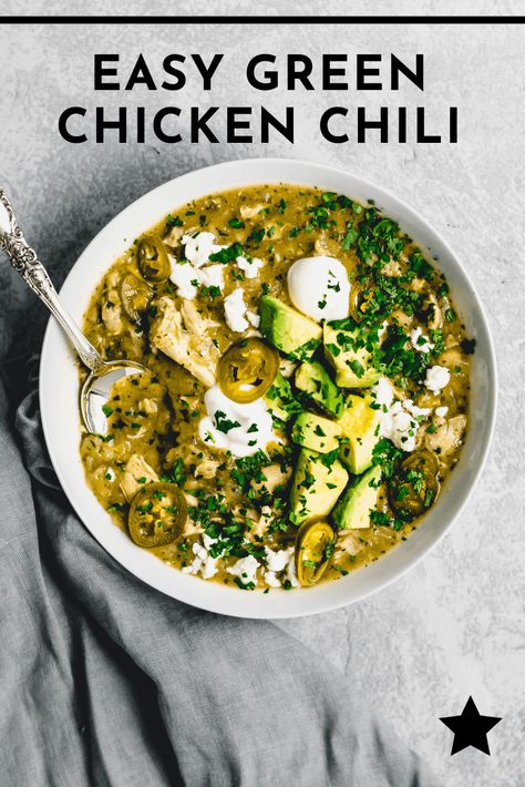 Seasoned with simple ingredients and enhanced with a jar of tangy, tomatillo-based salsa verde, this chili recipe delivers fast, cozy flavor. #comfortfood #recipe #chili #healthy #chicken Ground Chicken Chili Recipe, Ground Chicken Chili, Green Chicken Chili, Green Chili Recipe, Chili Healthy, Chicken Chili Verde, Green Chili Recipes, Braised Chicken Breast, Chili Verde