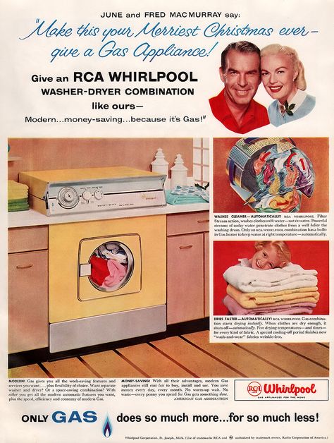 RCA Whirlpool - Washer/Dryer Retro Laundry Room, Whirlpool Washer And Dryer, Laundry Room Wall Art, Whirlpool Washer, Vintage Appliances, Washer Dryer Combo, Kinds Of Fabric, Washing Machines, Vintage Advertisement