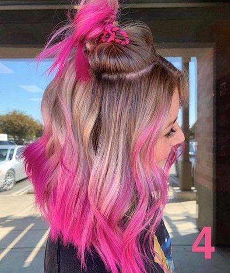 Balayage Purple Hair Blonde, Hot Pink And Blonde Hair Highlights, Unique Vivid Hair, Vivid Color Money Piece, Bold Money Piece Hair Color, Blonde And Vivid Hair Color Ideas, Blonde Vivid Hair, Hair Color Ideas Vivid, Blonde Hair With Vivid Colors