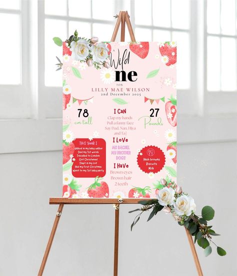 First Birthday Welcome Board, Birthday Welcome Board, Berry 1st Birthday, First Birthday Milestone, Theme Poster, Strawberry Theme, Birthday Milestone Board, Party Display, Welcome Board