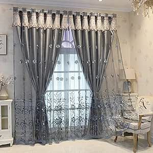 Double Layer Curtains, Curtains With Valance, Layer Curtains, Embroidered Curtains, Curtains Floral, Layered Curtains, Double Curtains, Luxury Curtains, Elegant Curtains