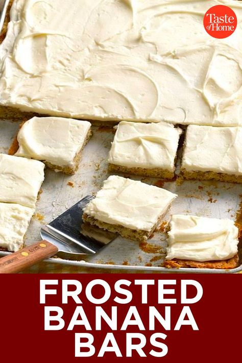 Highest Rated Recipes, Frosted Banana Bars, Banana Bread Bars, Cookie Maker, Banana Bars, Potluck Desserts, Dessert Bar Recipe, Bar Recipes, Sweet Snacks Recipes