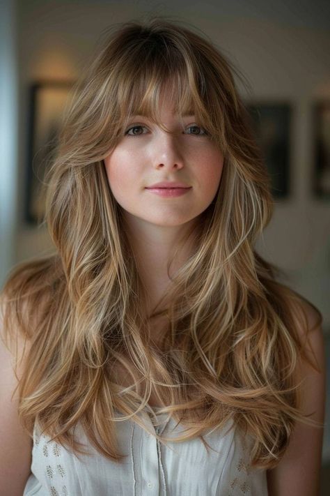 Sunkissed Balayage, Layered Bangs, Bangs And Layers, Wispy Hair, Layered Hair With Bangs, Long Layered Haircuts, Hair Appointment, Wispy Bangs, Haircuts Straight Hair