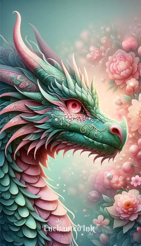 Dragon And Cherry Blossoms, Beautiful Dragon Art, Cute Dragon Illustration, Pretty Dragon, Spring Dragon, Mythical Creatures Fantasy, Dragon Artwork Fantasy, Dragon Images, Fairy Dragon