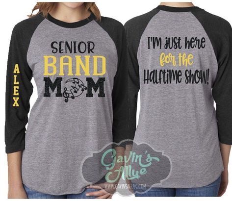 Glitter Senior Band Mom shirt |Band Shirt | Baseball Shirt | Customize with your Colors PLEASE READ BEFORE ORDERING Please read full description before ordering we cannot be responsible for mistakes made by not reading the full description. ORDERING INSTRUCTIONS: 1. Select your Garment Size/Color Each size must be selected separately. Please do NOT leave a list of sizes in the notes. This will delay your order 2. In the Personalization Section(Add requested info before checking out/paying)  IF Y Glitter Football Shirts, Band Shirt Ideas, Color Guard Shirts, Marching Band Mom, Marching Band Shirts, Band Mom Shirts, Sports Mom Shirts, Baseball Tee Shirts, Band Mom