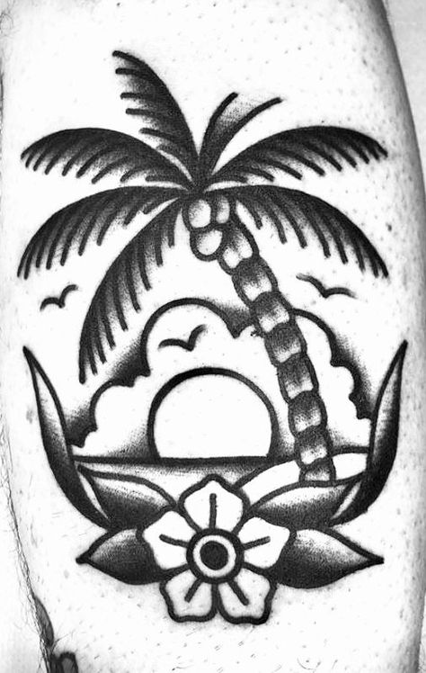 Traditional Palm Tree Tattoo, Palm Tattoos, Palm Tree Tattoo, Sailor Jerry, The Palms, Traditional Tattoos, School Tattoo, Tree Tattoo, Old School Tattoo