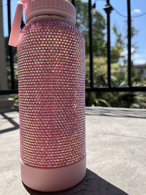 32oz hand decorated pink rhinestone Takeya water bottle Takeya Water Bottle, Pink Rhinestones, Hand Decorated, Tumbler, Water Bottle, Water, Pink