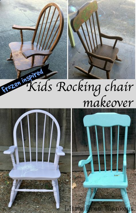 Rocking Chair Makeover - A story of 2 rocking chairs Kids Rocking Chair Makeover, Small Rocking Chair, Toddler Rocking Chair, Rocking Chair Makeover, Kids Rocking Chair, Wooden Rocking Chairs, Diy Toddler, Chair Makeover, Frozen Inspired