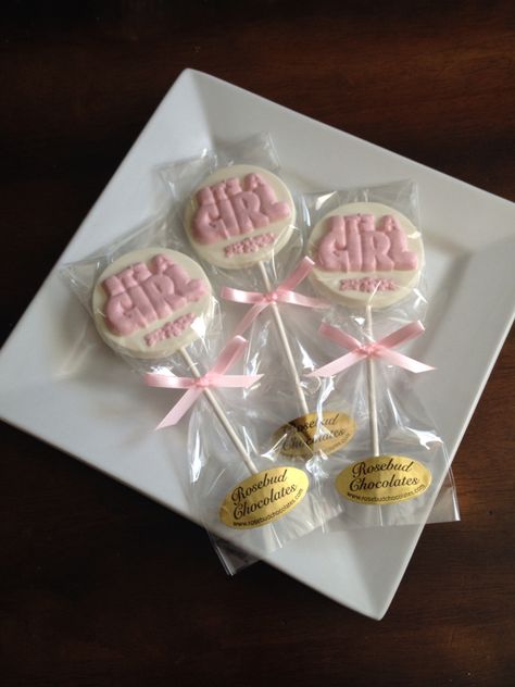 Baby Lollipops, Chocolate Babies, Baby Shower Candy, Candy Favors, Rose Buds, Lollipop, White Chocolate, A Girl, Pink White