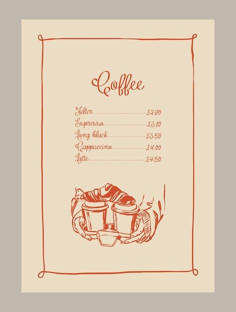 Vector elegant coffee menu template with... | Premium Vector #Freepik #vector Cafe Menu Illustration, Menu Ideas Cafe, Coffee Menu Template, Menu Design Ideas, Coffee Menu Design, Coffee Shop Menu, Bookstore Cafe, Coffee Menu, Small Business Planner