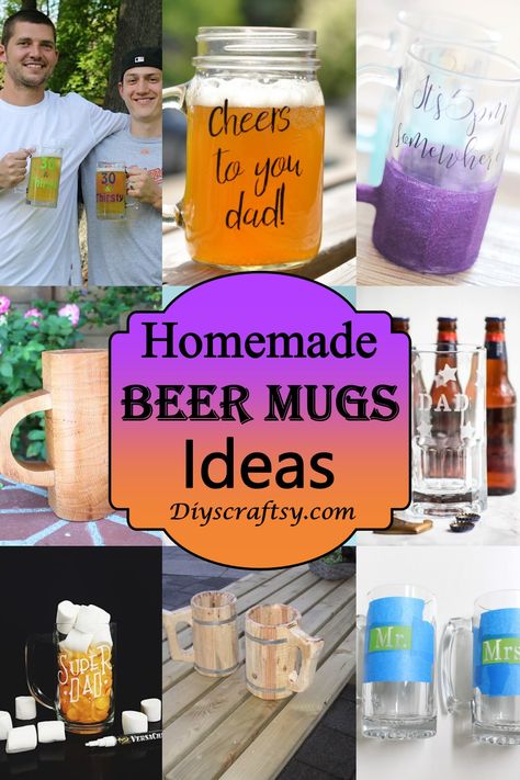 DIY Beer Mugs Beer Mug Design Ideas, Diy Beer Gifts, Beer Crafts Diy, Personalized Beer Glasses, Beer Crafts, Engraved Beer Mugs, Mugs Ideas, Diy Beer, Homemade Beer