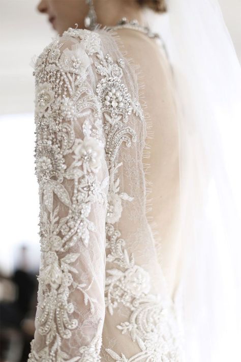 Beautiful long sleeve wedding dress with pretty details #weddingdress #longsleeves #prettyweddingdress Marchesa Bridal, Crazy Fashion, Bridal Applique, Party Mode, Pretty Wedding Dresses, Gown Inspiration, Bridal Fabric, White Stuff, Wedding Dresses Romantic