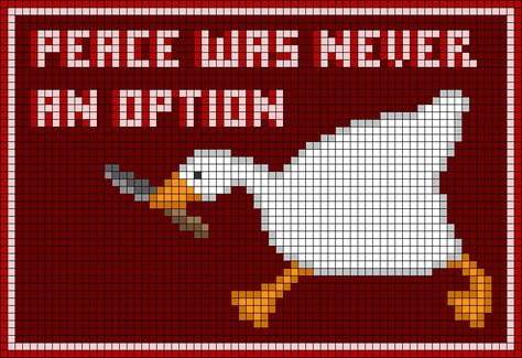 Untitled Goose Game Crochet, Funky Cross Stitch Patterns, Pixel Art Knitting, Cross Stitch Beginner Pattern, Phoebe Bridgers Alpha Pattern, Alpha Pattern Knitting, Goose Alpha Pattern, Alpha Patterns Funny, Snake Alpha Pattern