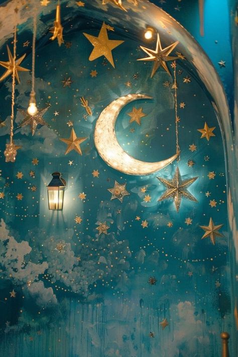 Whimsical House Interior, Whimsical House Decor, Whimsical Decor Home, Interior Paint Schemes, Celestial Room, Whimsical Room, Magical Sky, Japanese Bedroom, Whimsical Bedroom