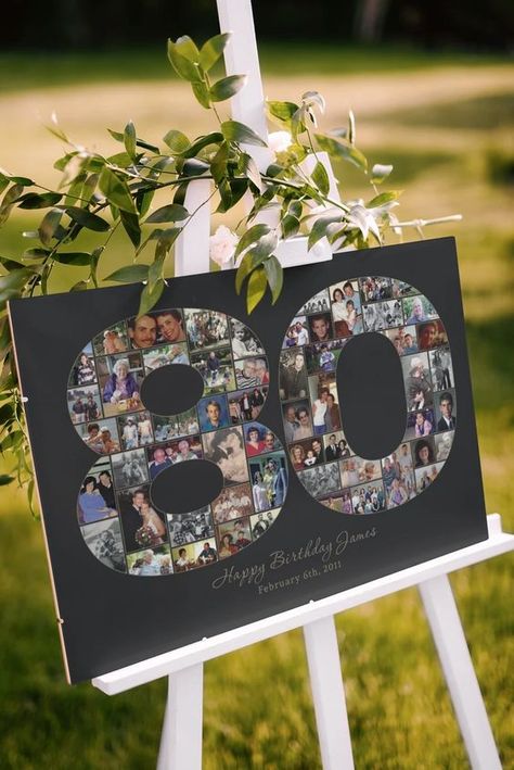 80th Birthday Photo Collage, 80 Th Birthday Decorations, Appetizers For 80th Birthday Party, 80 Year Old Birthday Themes, Men’s 80th Birthday Party, Picture Display For Birthday Party, 80th Birthday Photo Display, Photo Display For Birthday Party, Grandma 80th Birthday Gift