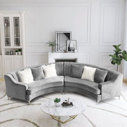 Everly Quinn Tufted Curved Velvet Sofa Set | Wayfair Small Curved Sofa, Circular Couch, Curved Couch, Velvet Sofa Set, Velvet Corner Sofa, Curved Sectional, Upholstered Couch, Modular Couch, Round Sofa