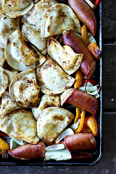 Kielbasa and Pierogie Sheet Pan Meall at www.foodiewithfamily.com Kielbasa And Pierogies, 10 Minute Meal, Naan Pizza, Easy Sheet Pan Dinners, Sheet Pan Suppers, Sheet Pan Dinners Recipes, One Pan Dinner, Caramelized Onion, Pan Recipes