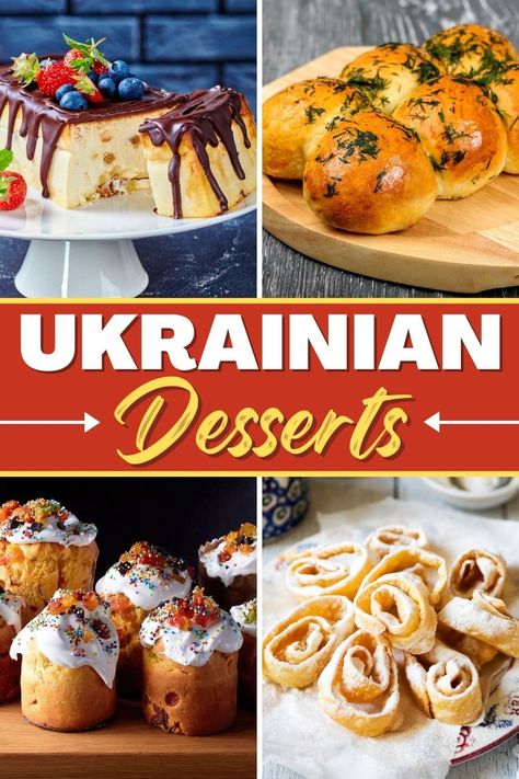 Try these Ukrainian desserts for something a little different from what you're used to! Enjoy a taste of Ukraine with babka, apple cake, cheesecake tarts, and more. Easy Ukrainian Recipes, Russia Desserts, Ukrainian Christmas Traditions, Ukrainian Recipes Desserts, Ukrainian Dessert Recipes, Ukrainian Desserts Easy, Ukrainian Pastries, Ukrainian Christmas Food, Ukraine Desserts