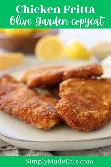 Chicken fritta on plate. Crispy Chicken Fritta Olive Garden, Chicken Fritta Recipe, Chicken Fritta, Cat Bread, Copycat Recipes Olive Garden, Honey Mustard Recipes, Breaded Chicken Recipes, Olive Garden Copycat, Olive Garden Recipes