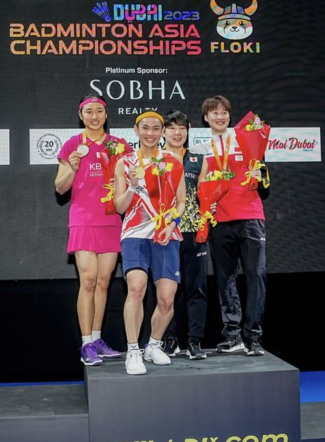 Here's the podium of the 2023 Badminton Asia Championship Badminton Champion, Badminton Championship, Glam Dresses, World Championship, Badminton, Vision Board, Sports, Dresses, Quick Saves