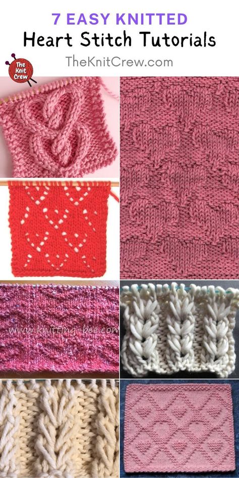 Check out these knitted heart stitch tutorials that you can use for your next project. Knitting tutorials curated by The Knit Crew. Knitting Heart Stitch, Knitting Heart Pattern, Heart Cable Knit Pattern, Heart Knitting Pattern, Knit Gifts, Knitted Heart Pattern, Heart Stitch, Knit Heart, Knitting Stitches Tutorial