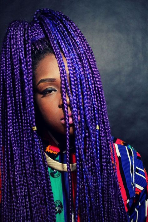 15 Women With Braid Extensions Styles Who Are Not Afraid Of A Little Vibrant Color Blue Box Braids, Purple Box Braids, Braids Medium, Rasta Hair, Purple Braids, Small Box Braids, Blonde Box Braids, Short Box Braids, Colored Braids