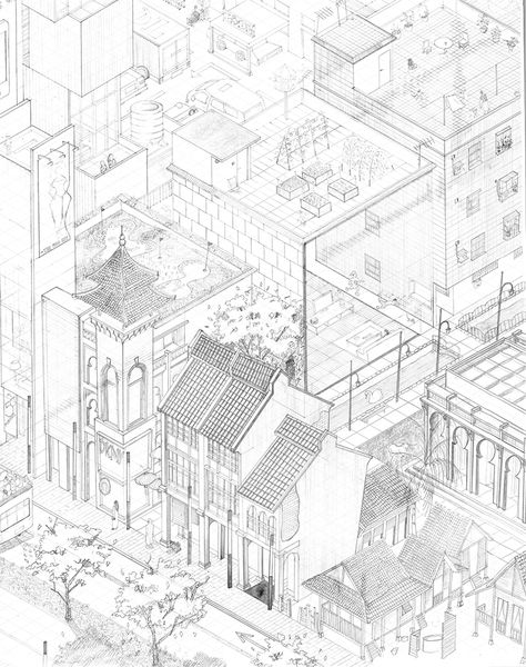 Atelier Bow Wow Drawing, Florence Drawing, Plan Oblique, Atelier Bow Wow, Axonometric Drawing, Urban Design Concept, Isometric Drawing, Portfolio Design Layout, Architecture Concept Drawings