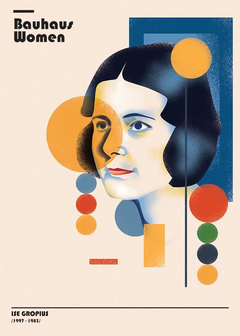 Bauhaus Women: To Celebrate The 8th Of March, I Created 16 Illustrations Dedicated To Significant Women In History Bauhaus Inspired Design, Bauhaus Portrait, Bauhaus Art Paintings, Bauhaus Women, Bauhaus Collage, Bauhaus Illustration, Illustrated Portraits, History Illustration, Laszlo Moholy Nagy