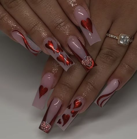 Red And Pink Valentines Day Nails, Red And Pink French Tip Nails, Holiday Nails Pink, Nails Pink And Red, Pink And Red Nails, Poppin Nails, Vday Nails, Classy Acrylic, Classy Acrylic Nails