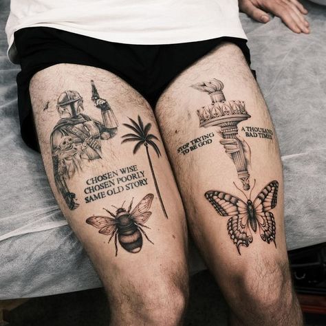 Ginger Tattoo, Thigh Tattoo Men, Tattoo Perna, Hipster Tattoo, Mary Tattoo, Leg Tattoo Men, Leg Sleeve Tattoo, Tatuaje A Color, Stomach Tattoos