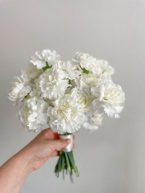 Bridesmaid Bouquet Carnations, All Carnation Bouquet, Small Bride Bouquets White, Small Bridesmaid Bouquet Simple White Flowers, Off White Bridesmaid Bouquet, Carnations Bridal Bouquet, Bridal Party Flowers Wedding Bouquets, Simple Carnation Bouquet, Small Bridesmaids Bouquets