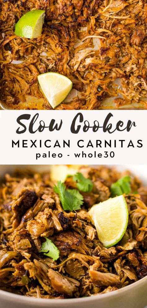 Pork Tacos Crockpot, Pulled Pork Carnitas, Slow Cooker Pork Carnitas, Mexican Pulled Pork, Pork Carnitas Recipe, Pork Carnitas Slow Cooker, Paleo Pork, Healthy Pork, Pulled Pork Tacos