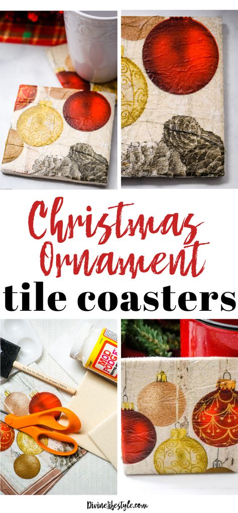 Crafting With Ceramic Tiles, Christmas Ornaments For Students, Christmas Coasters Diy, Diy Christmas Coasters, Diy Coasters Tile, Favorite Christmas Recipes, Diy Projects Gifts, Coaster Crafts, Diy Christmas Ornament