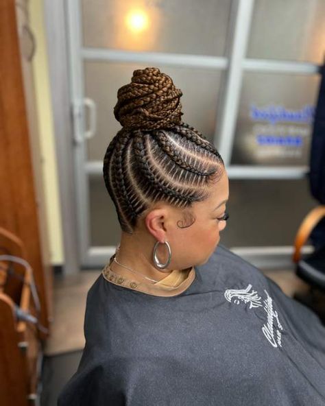 Feed-In Braids Bun Braids In Bun, Feed In Braids Bun, Braids Bun, Blow Dryer With Comb, Cute Bob Hairstyles, Feed In Braids, Feed In Braids Hairstyles, Ponytail Bun, Short Braids