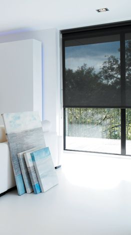 Solar shades - UV protection with a view. Scandinavian Blinds, Modern Roller Shade, Stores Thermiques, Modern Window Coverings, Contemporary Window Treatments, Outdoor Roller Blinds, Automatic Blinds, Window Roller Shades, The Shade Store