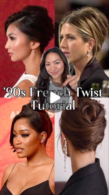 Kristina Rodulfo on Instagram: "Here’s how to do a ‘90s French Twist 💖 (or, at least, my favorite method). Step-by-step below:

Step 1: Part face-framing pieces and leave them out 
Step 2: Apply a texturizing spray. I’m using @livingproofinc
Step 3: Form a low ponytail, and use your index finger to twist the ponytail upwards.
Step 4: Secure the twist and any flyaways down with bobby pins.
.
.
.
#frenchtwist #frenchroll #90shair #hairtutorial #hairtips #updohairstyles" 90s French Twist, 90s French Roll Hairstyle, How To Do A French Twist, Messy French Twist Updo, French Twist Updo Tutorial, French Twist Tutorial, Messy French Twists, French Roll Hairstyle, Framing Pieces