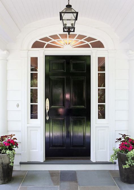 Mercer Road | Princeton, New Jersey | Lasley Brahaney Architecture + Construction Entry Door Ideas, Black Entry Doors, Black Exterior Doors, Window Exterior, Rustic Entry, Porch And Patio, Front Entry Door, Black Front Door, White Colonial