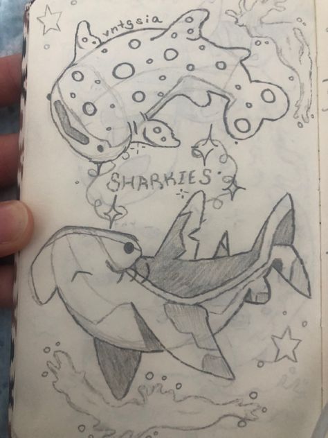 Cute Sea Creatures Drawing, Book Doodle Art, Sketch Book Doodle, Good Drawings, Beach Drawings, Book Doodle, Sketch Book Ideas, Shark Drawing, Shark Art