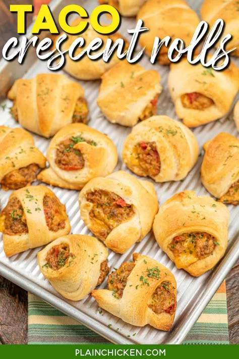 Taco Cream Cheese Roll Ups, Crescent Rolls Recipes, Taco Crescent Rolls, Taco Crescent Ring, Taco Appetizers, Taco Roll, Crescent Roll Appetizers, Cream Cheese Roll Up, Ranch Dipping Sauce