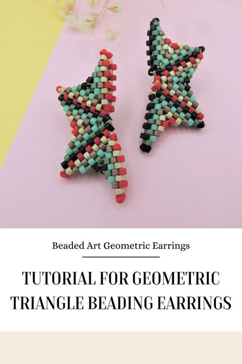 This geometric earrings tutorial is perfect for anyone looking to create a unique piece of jewelry. It features a repeating pattern of small beads that create a beautiful, intricate design. 
The geometric triangle earrings tutorial is easy to follow and can be used to create a variety of different earring styles. With this tutorial, you can create one-of-a-kind earrings that are sure to be a conversation starter. Earrings Tutorial, Beaded Art, Art Rainbow, Abstract Earrings, Art Earrings, Earring Tutorial, Rainbow Earrings, Geometric Triangle, Triangle Pattern