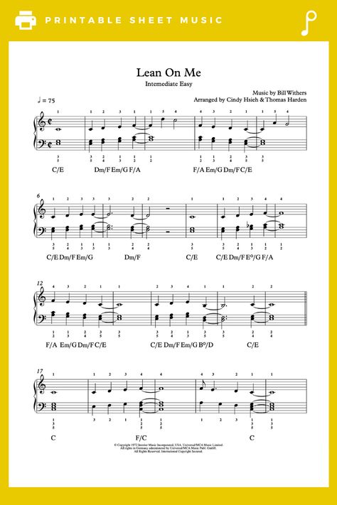 Lean On Me by Bill Withers Piano Sheet Music | Intermediate Level Bill Withers, Music Lesson, Lean On Me, Lean On, Piano Chords, Printable Sheet Music, Piano Sheet, Music Lessons, Digital Sheet Music