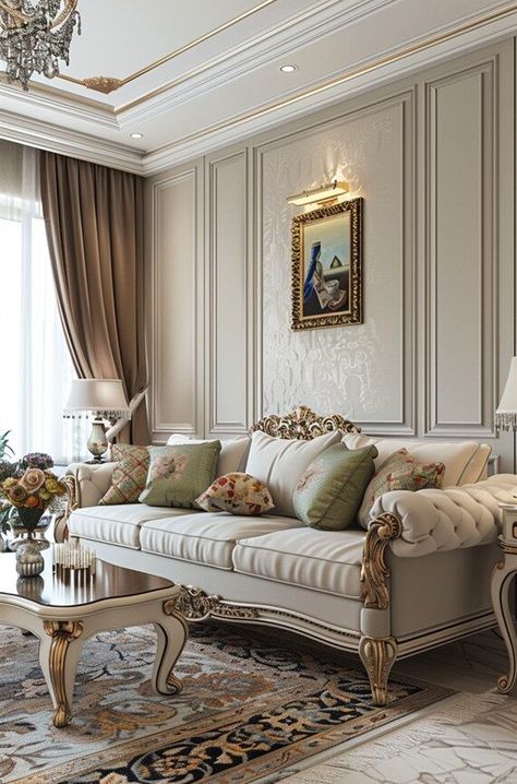 Sitting Hall Design, Classic Furniture Living Room Luxury, Traditional Living Room Designs, Showcase Design Furniture, Traditional Living Room Ideas, Classical Living Room, Elegant Living Room Furniture, Classic Living Room Design, Classic Furniture Living Room