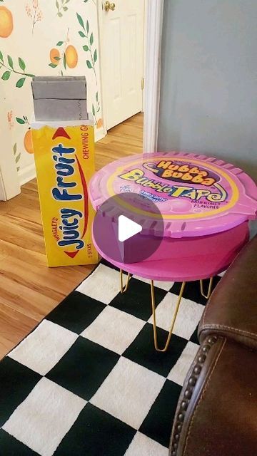 Grace Baldwin on Instagram: "Finished Bubble Tape End Table

and I love her🥹❤️

#maximalist #maximaldecor  #diy #diydecor #fooddecor #giantfood #artist #woodworking #handmadefurniture #interiordesign" Coffee Table Maximalist, Maximalist Coffee Table, Diy End Table Ideas, Funky Tables, End Table Diy, Quirky Table, Diy End Table, Colorful Coffee Table, Diy Side Table