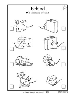 Is the mouse in front or behind? In this coloring math worksheet, your child will identify whether or not a mouse is behind other objects. 1st Grade Reading Worksheets, Preposition Worksheets, Kindergarten Worksheets Free Printables, Spatial Concepts, Preschool Reading, Preschool Math Worksheets, Printable Preschool Worksheets, Speech Activities, 1st Grade Worksheets