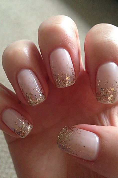 The main difference between gel and shellac polish is the formula. Wedding Nails For Wedding Guest, Gold Silver Nails Ideas, Ombré Glitter Nails, Ombre Glitter Nails, Bluesky Nails, Unghie Sfumate, Gold Glitter Nails, Ombre Nails Glitter, Blush Nails