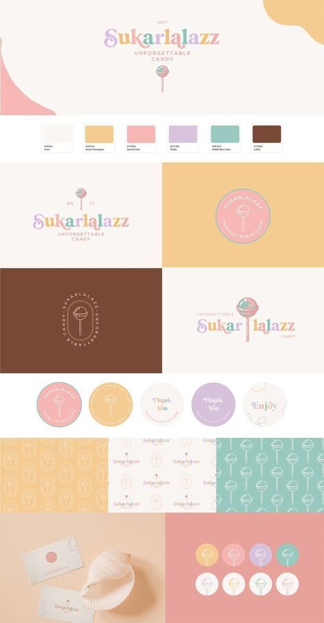 Sweet and Candy Shop Logo Design - Sukarlalazz - Cute Fun Creative Branding by Zainabmughalarts #logoathletic #logona #logothorns #logoexcellent #logodose Cupcake Branding Design, Candy Shop Logo, Bakery Branding Design, Sweet Logo, Logo Online Shop, Hand Drawn Logo Design, Identity Design Inspiration, Bakery Branding, Logo Design Set