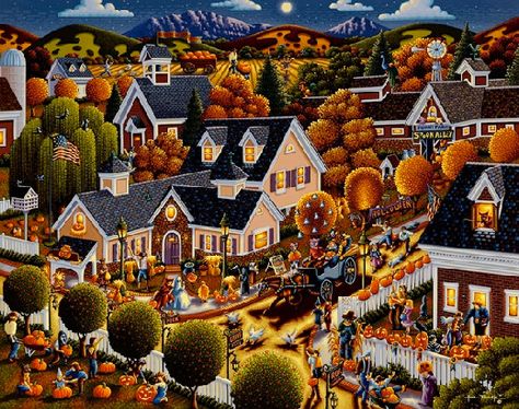 Halloween Folk Art Paintings Screensavers | Halloween Halloween Jigsaw Puzzles, Halloween Puzzles, Photo Halloween, Buffalo Games, Arte Folk, Halloween Folk Art, Americana Art, Spooky Art, John William Waterhouse